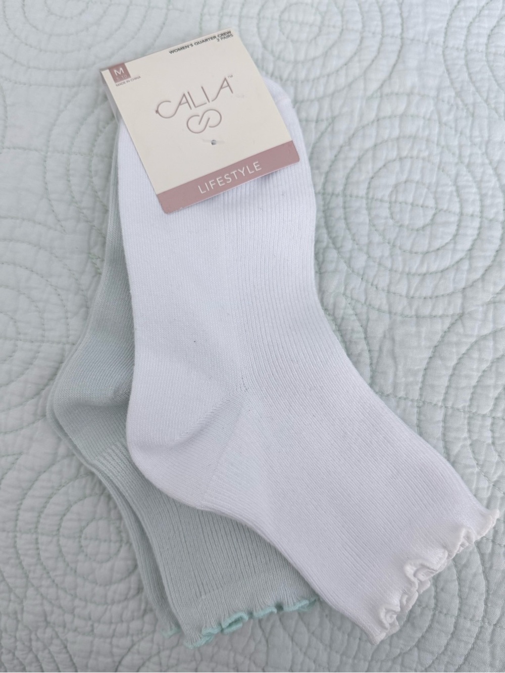 White & Light Mint Ankle Socks - 2 Pack